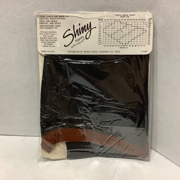 New Vintage Shiny Tights with Lycra Size Medium Made USA Black Pantyhose - Picture 3 of 4